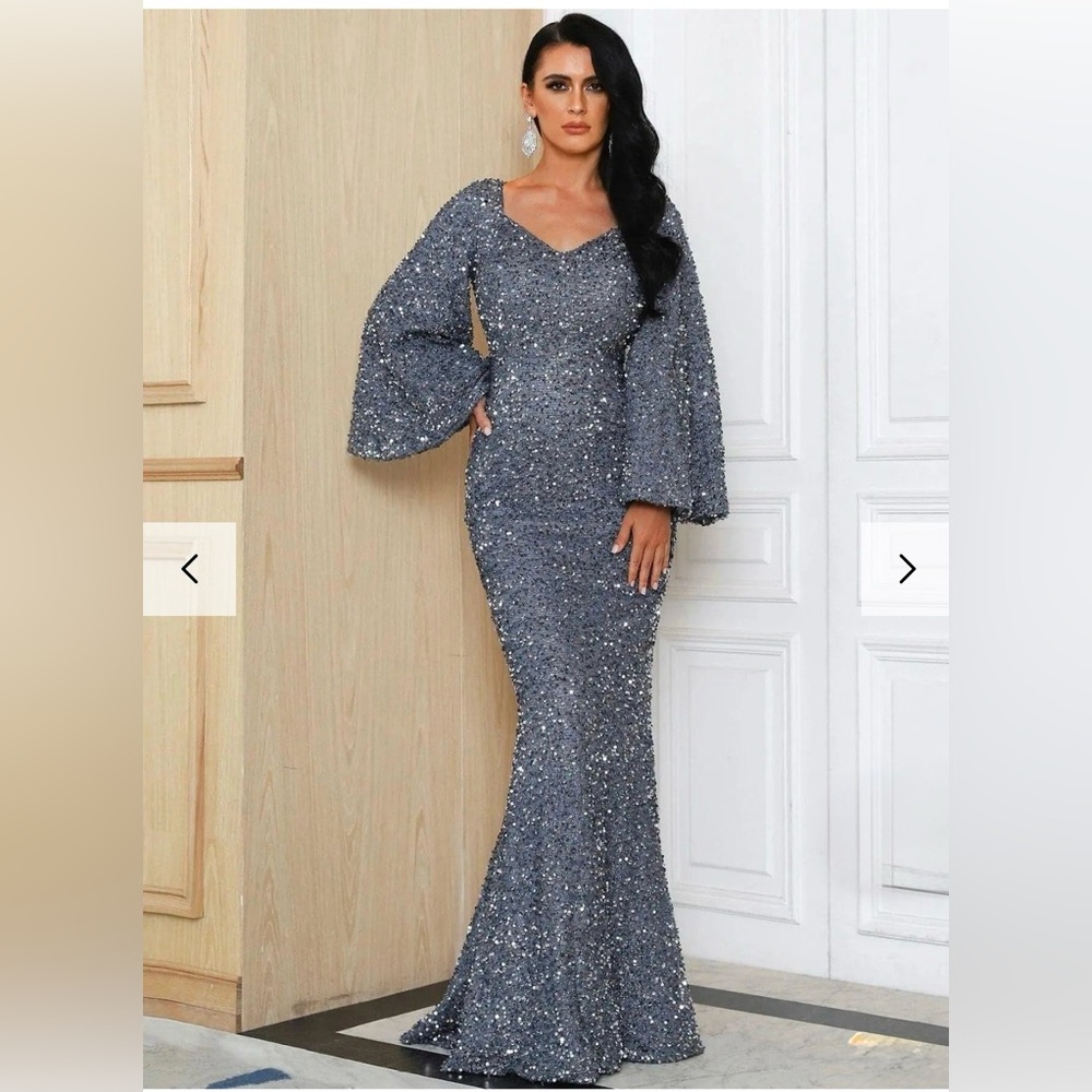 Miss Ord Elegant Sequin Bell Sleeve Mermaid Gown